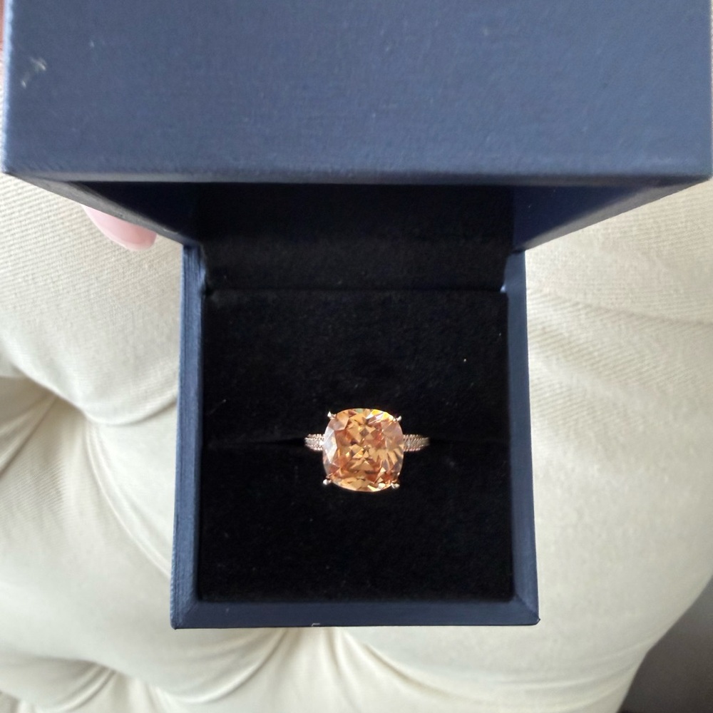 Rose Gold Double Hidden Halo Cushion Champagne Ring
